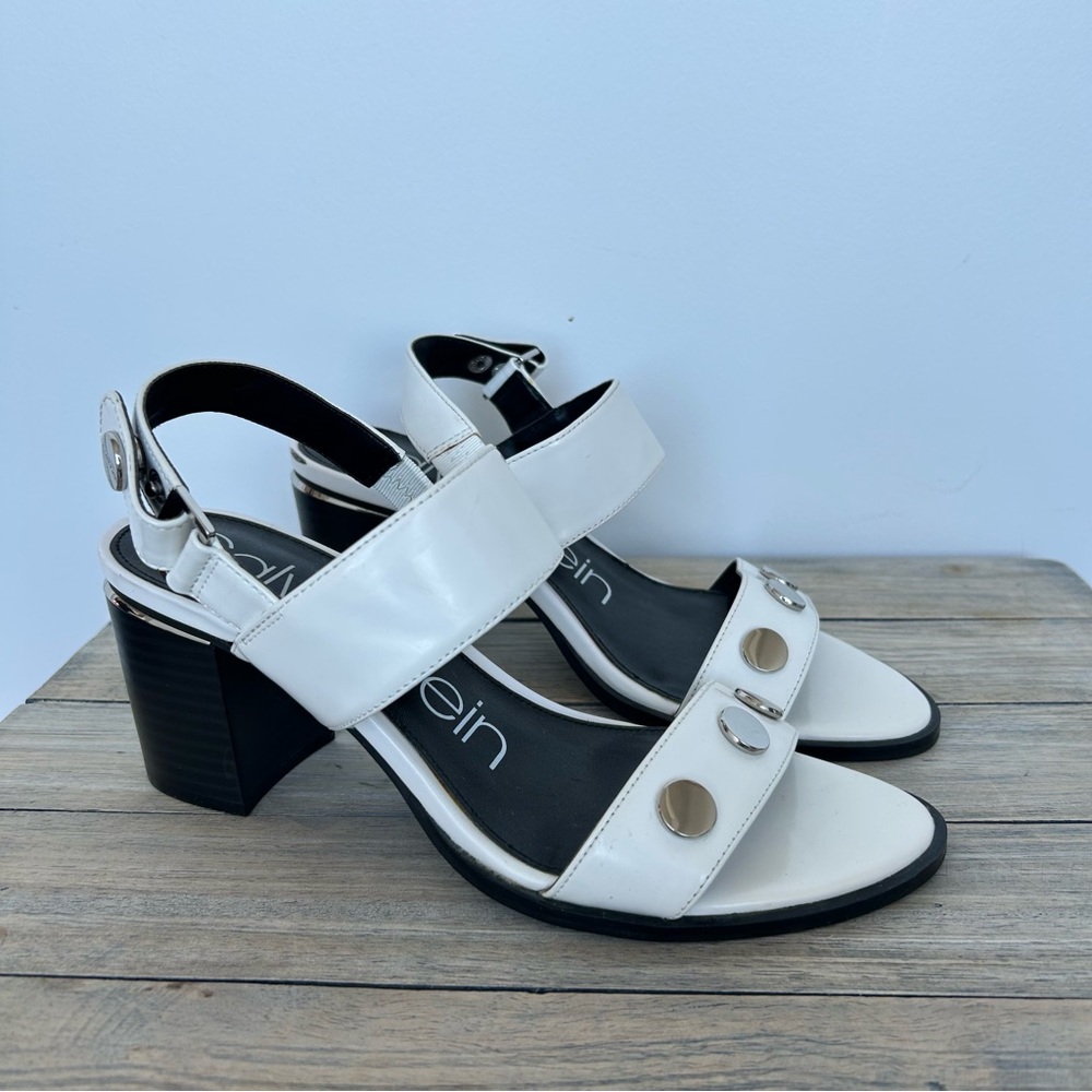White Calvin Klein Block Heel Sandal Heels